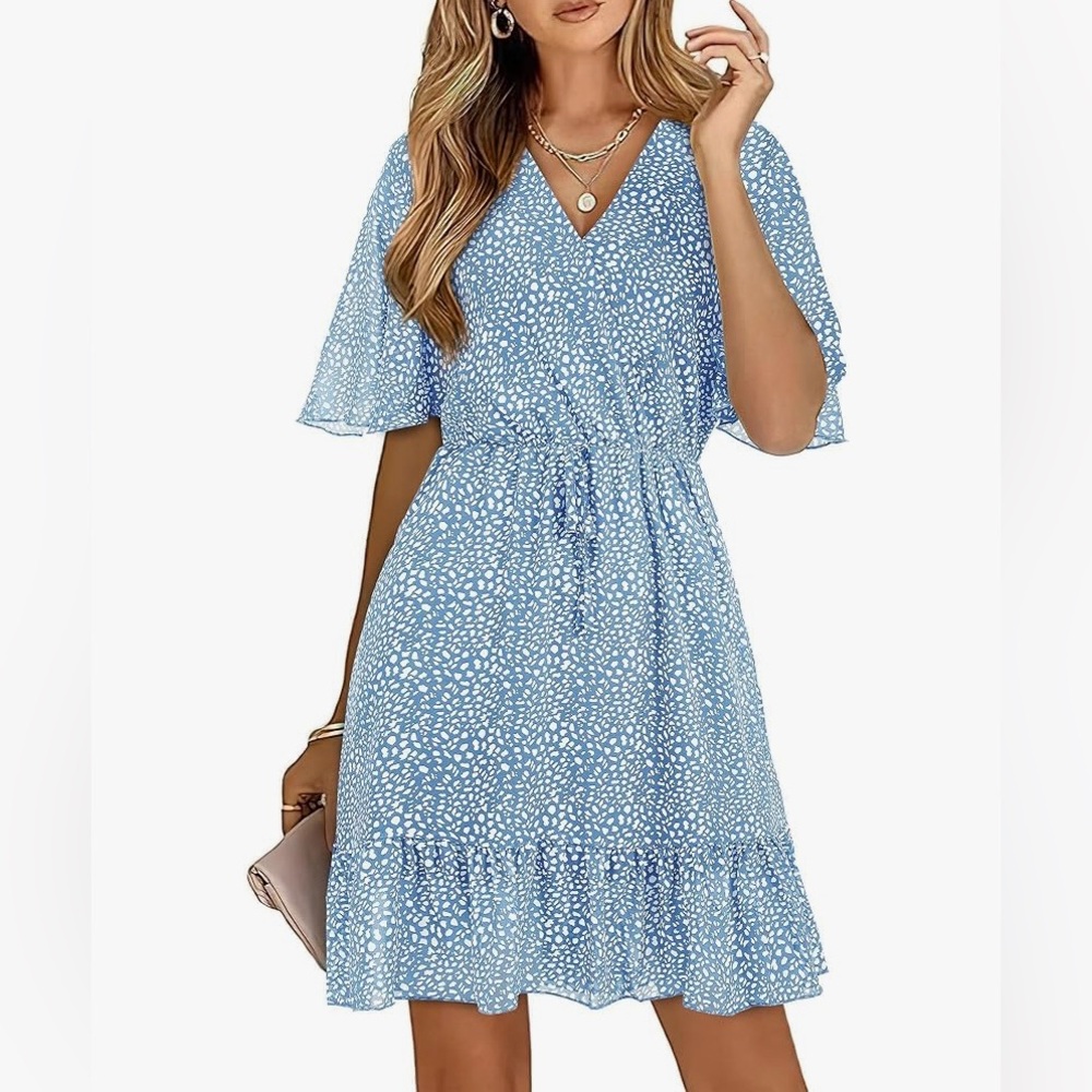 Blue Floral V-Neck Dress